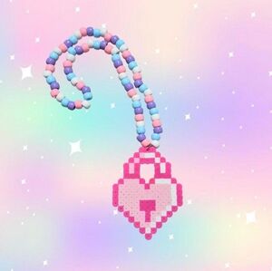 Pastel Pink Heart Lock Kandi Necklace